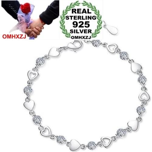 OMHXZJ Wholesale Fashion Sweet Woman Girl Wedding Gift Heart Soul White Purple Zircon 925 Sterling Silver Bracelet Bangle SZ106