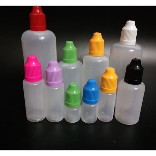 100pcs 3ml 5ml 10ml 15ml 20ml 30ml 50ml 60ml 100ml 120ml PE Plastic Dropper Bottle Empty E Liquid Bottle with Childproof Cap