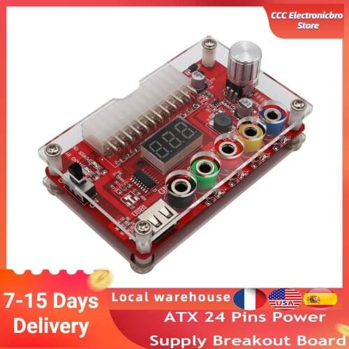 ATX 24 Pins Power Supply Breakout Board and Acrylic Case Kit Module Adapter Power Connector Support 3.3V/5V/12V 1.8V-10.8V(ADJ)