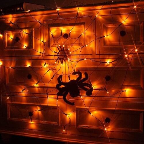 Halloween Lighted Orange 70LEDs Spider Web Lights for Party Yard Bar Haunted House Window Decor Indoor&Outdoor Halloween Dec