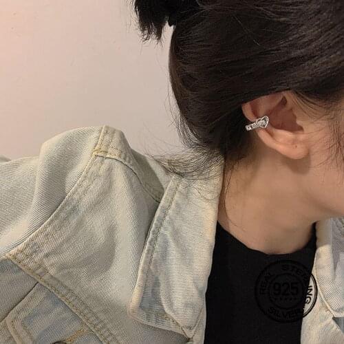 S925 Sterling Silver Earrings Bone Clip Heart-Shaped Belt Retro Hong Kong Fashion Hip Hop Pierced Original Design Jewelry INEFFA