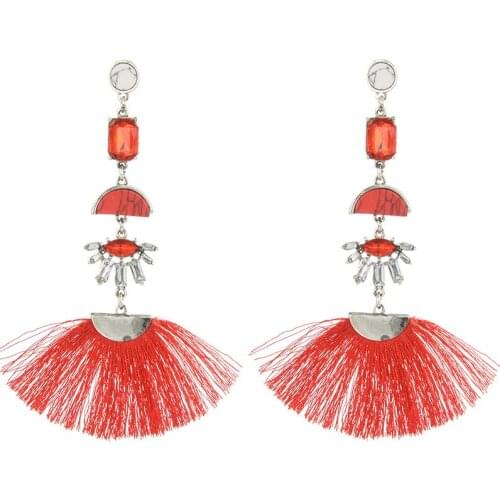 Ethnic Black Red Fringed Long Tassel Drop Earrings for Women Bohemian Party Wedding Rhinestone Dangle Earring Birthday Gift