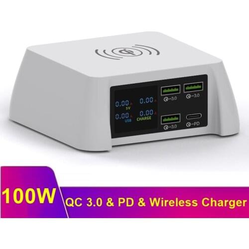 Tongdaytech 100W Multi QC 3.0 Usb Pd Charger For Iphone 8 XS 12 11 Pro MAX Quick Charge Fast Wireless Charger For Samsung S20 S9