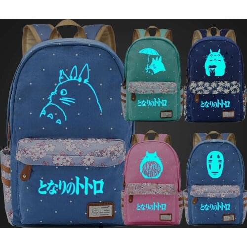 Blue Luminous Cartoon Anime My Neighbor Totoro Cute Cat Flowers Dot Boy Girl School bag Bagpack Teenagers Canvas Backpack