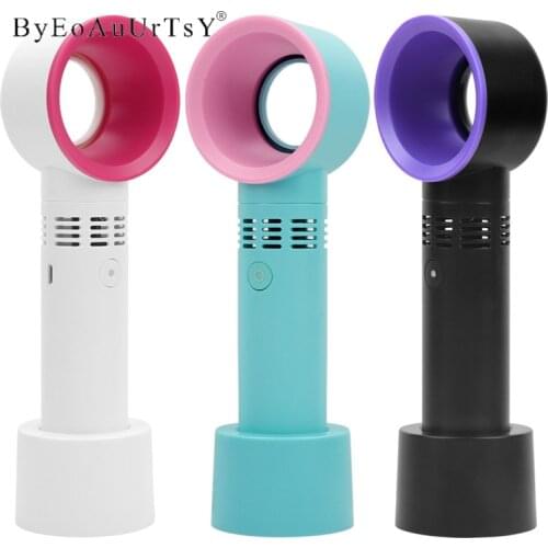 USB Rechargeable Portable Bladeless Fan Handheld Dryer False Lashes Summer Mini Air Cooler Leafless Desktop Fan Makeup tools