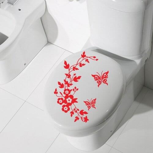 1* Removable Toilet Seat Sticker 34*28.2cm Lovely Flower Butterfly Bathroom Toilet Seat/Fridge Wall Decals Sticker
