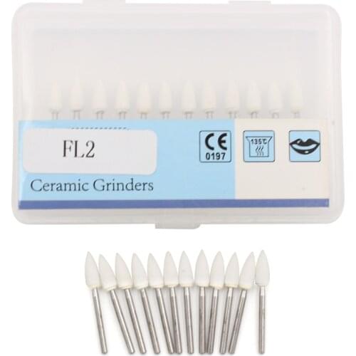 12Pcs Dental Flame White Stone Polishing FG Burs FL2 Abrasion Point Bur Fit High Speed Handpiece 1.6mm Dentist Tools Materials