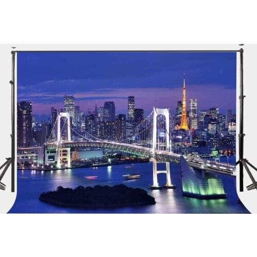 150x220cm Beautiful City Night View Backdrop Modern Viaduct Bridge Tokyo Tower Photography Background