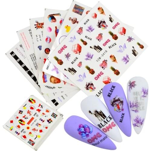 2021 Newest Design Watermark Nail Decal And Sticker Flower Leaf Tree Green Simple Summer DIY Slider For Manicuring Nail Art