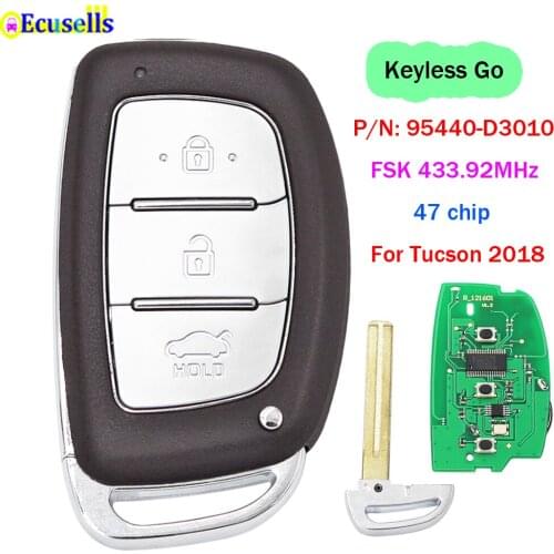 3 Buttons Keyless Go Smart Car Remote Key Fob FSK 433.92MHz ID47 Chip for Hyundai Tucson 2018 PN 95440-D3010 HY22