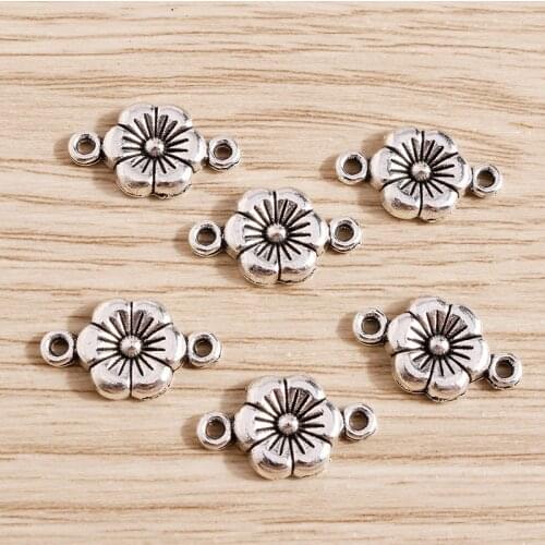 30pcs 18*10mm Vintage Silver Color Alloy Flower Charms Connectors for Jewelry Making DIY Bracelets Necklaces Crafts Accessories