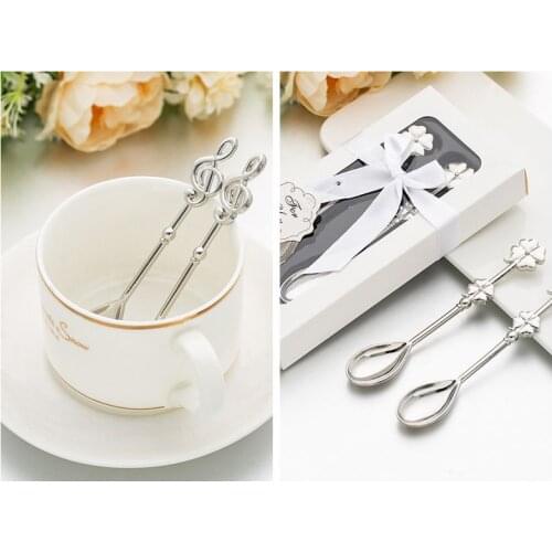 40Pcs/lot=20Boxes) Wedding and Party guest gifts of Chrome Four leaf Clover Coffee Spoon Favors in white gift box decorations