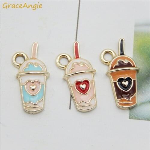 6pcs/pcs Juice Bottle charms Enamel Women Cute Love Heart shape For earrings Heart Bottle jewelry making Enamel Alloy Pendant