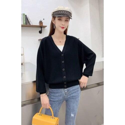 6 PCS Wholesale V-Neck Cardigans Sweater New Autumn Winter Elegant Solid Korean Cardigan soft warm sweater woman sweaters coat