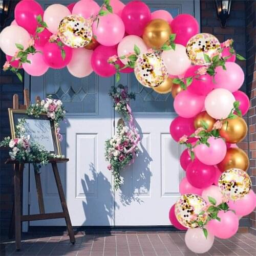 67pcs/Set Rose Red Balloons Garland Arch Kit Metal Gold Pink Confetti Balls Birthday Babyshower Summer Party Decoration Supplies