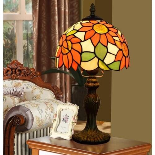 8-inch American Rural classic sunflower bar dining room bedroom bedside table lamp Tiffany color glass alloy lamp