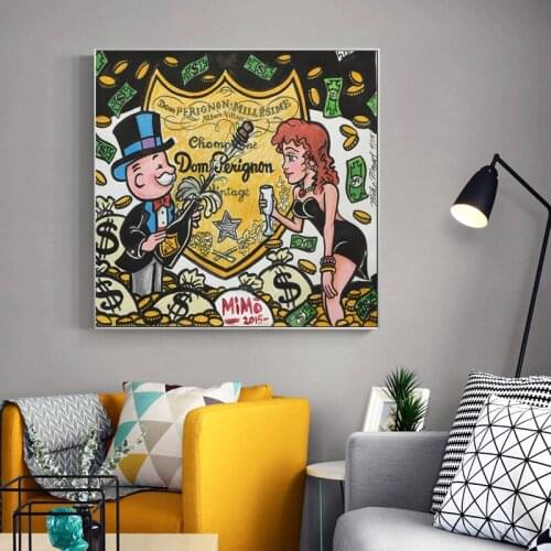 Alec Monopoly Champagne Money Art Canvas Print Painting Graffiti Wall Picture Living Room Home Decoration Poster