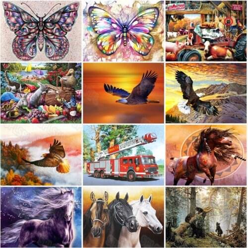 Diy Diamond Painting High-Altitude Eagle Flying Beautiful Colorful Butterflies Galloping Horse Cartoon Style Animals Painting