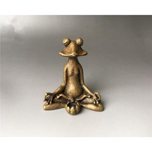 Meditación sentado, fragancia de rana, adorno de té, colección de arte de bronce antiguo