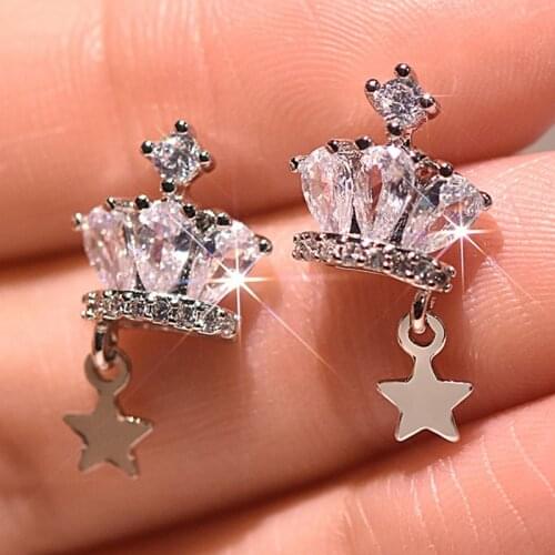 Shining Crystal crown Earrings For Women Gold Color high quality Stud Earrings Wedding Jewelry Christmas Gifts