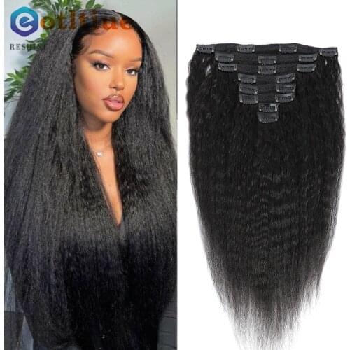 Clip In Brazilian Remy Yaki Straight Hair Clip In Human Hair Extension Natural Color 8 Pieces/Set Full Head Hair Extension Clips