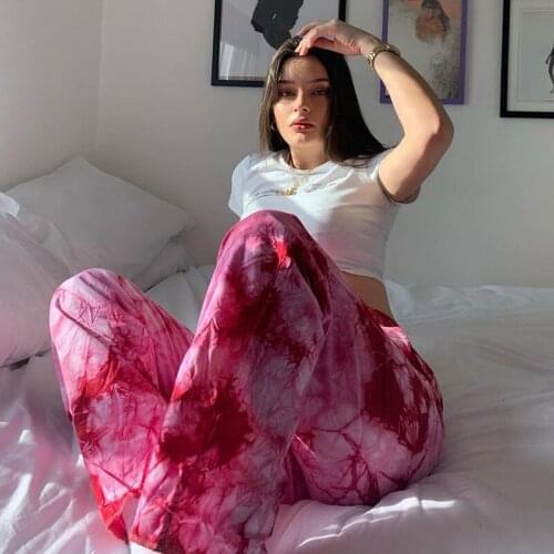 Tie Dye Sweatpants Women High Waist Baggy Pants Pink Hip Hop Streetwear Casual Loose Pant Ladies Casual Trousers For Women PT021
