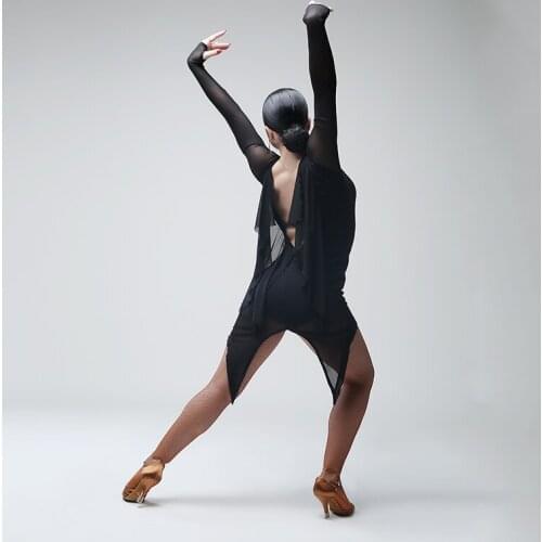 Black backless latin dance costumes for women latino dress dance latin rumba dance dresses fringe dance costumes women latin