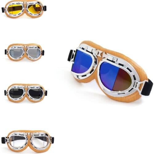 Color Lens Retro Vintage Motorcycle Goggles Motorbike motocross Flying Scooter Aviator Helmet Glasses Outdoor Sports Eyewear T08