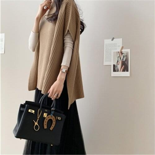 Elegant Cloak Sweater Autumn Korean Style Loose Knitted Cloak Jacket Womens Top Asymmetrical Hem Large Size Pullovers Female