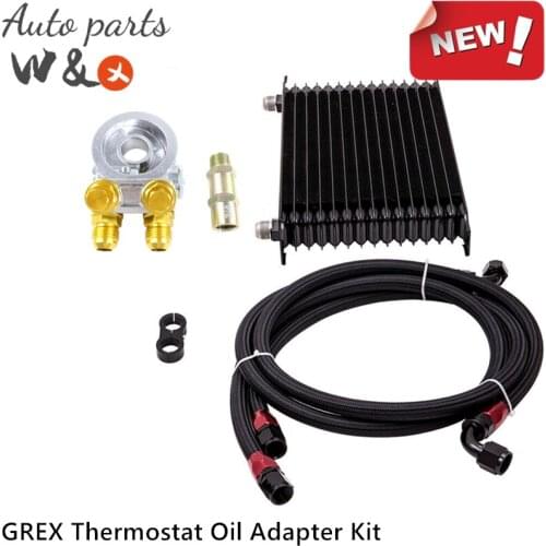 GREX Thermostat Oil Adapter Kit & Oil Cooler Universal 15 Rows Engine Oil Radiator Aluminum 10-AN