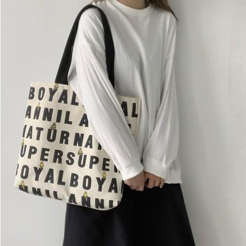 Canvas Shoulder Bag for Women 2020 Bo letters Large Tote Shopper Bags Handbag Cotton Cloth Shopping Bag Reusable Eco Beach Bags