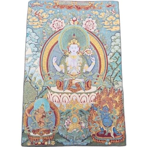 China old Tibet silk Thangka like hanging painting fengshui Tibetan Four arm Buddha