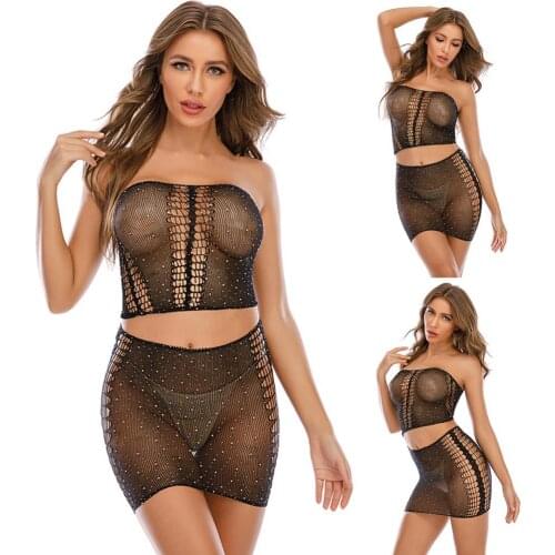 Sexy Women Tulle underwear Set Mesh Rhinestone Sleepwear Ladies Erotic Underwear платье с корсетом насадка на пенис