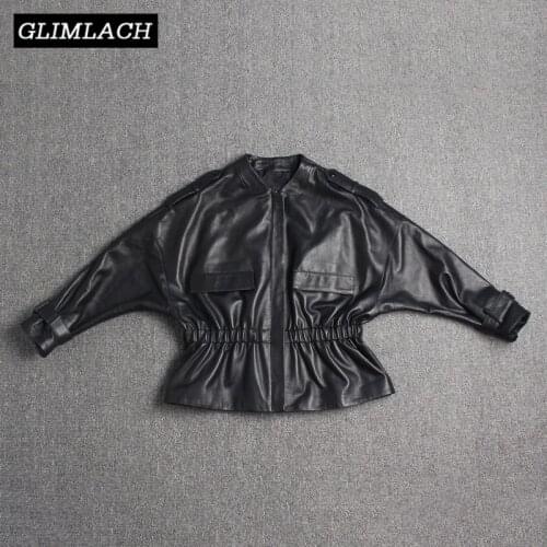 Women Genuine Leather Jacket Elastic Waist Slim Short Real Leather Coat Female High Quality Sheepskin Casual Ladies Streetwear