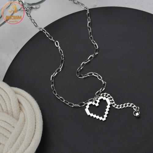 Akizoom Fashion Lovely Stainless Steel Thick Chain Necklaces Heart Pendant Choker Necklace for Women Girls Jewelry Party Gift