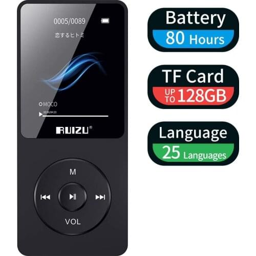MP3 Player,RUIZU X02 16GB Ultra Slim Music Player with FM Radio Voice Recorder,Video Play,Text Reading,80 Hours Playback (Black)
