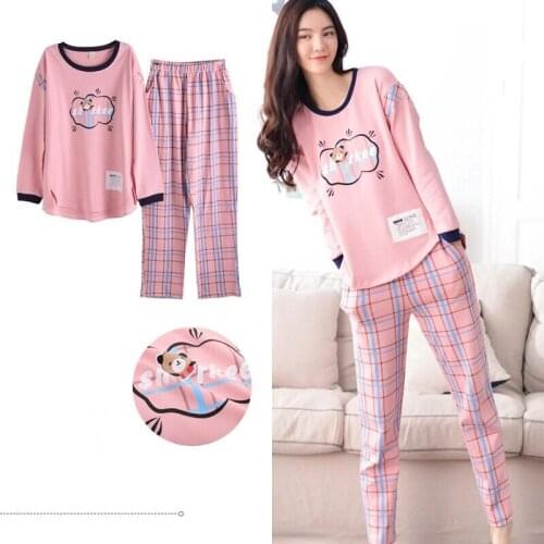 Cartoon Pyjamas Cotton Sleepwear For Women 2021 Winter Sleep Lounge Pajama Long Sleeve Top + Long Pant Woman Pajama Set