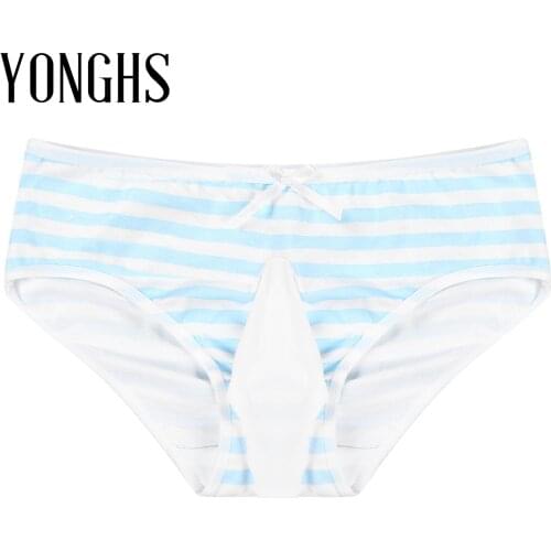 Gay Mens Panties Exotic Apparel Low Waist Striped Underwear with Bowknot Lingerie Sexy See-through Bulge Pouch Briefs Underpants