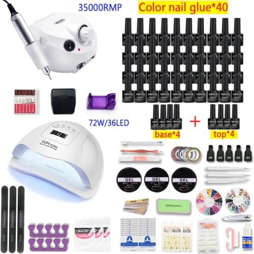 40/30/20/10Pcs Color Nail Gel Varnish Polish Manicure Set With Nail Drill Machine And UV Lamp Nail Dryer For Nail Art salon Tool
