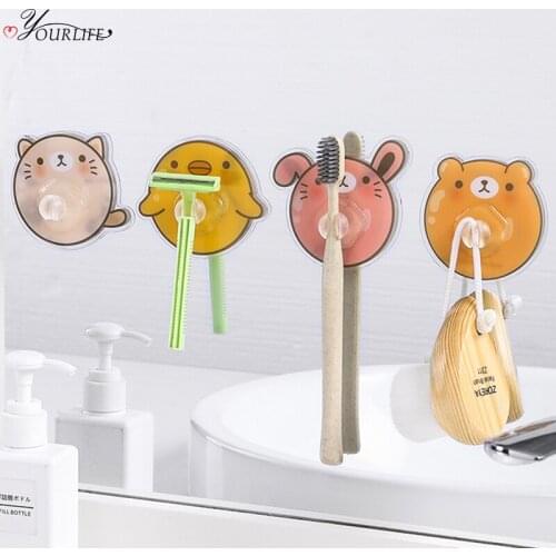 OYOURLIFE 3Pcs Wall Mounted Bathroom Toothbrush Holder Creative Cartoon Razor Tooth Brush Holder Bathroom Accessories Organizer