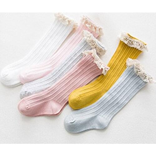 Toddlers Mid-calf Length Socks, Spring Autumn Sweet Style Little Girls Lace Decoration Princess Socks