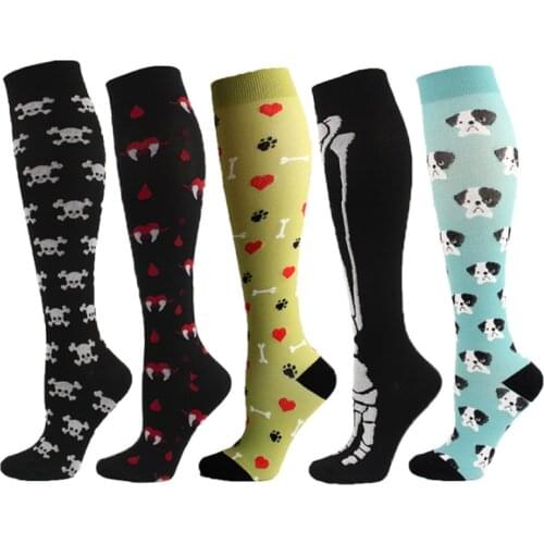 2021 New Compression Stockings Leg Support Varicose Veins Socks Knee High Elastic Out Small Bones Skull Dog Demon