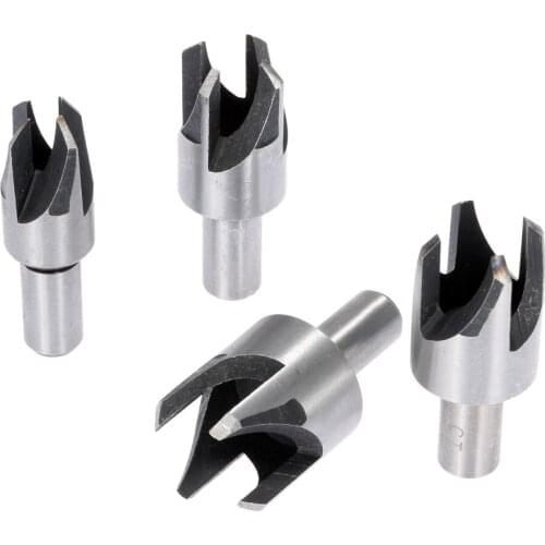 HOEN New 4pcs Straight Four-Tooth Chamfered Cutters Long Drills Wooden Tools Hole Wood Plug Cutter Cutting Tool Drill Bit Set