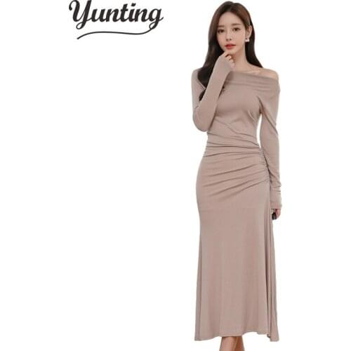 2019 autumn solid color sheath bodycon pencil dress OL women Korean Long sleeves slim dresses party vetidos
