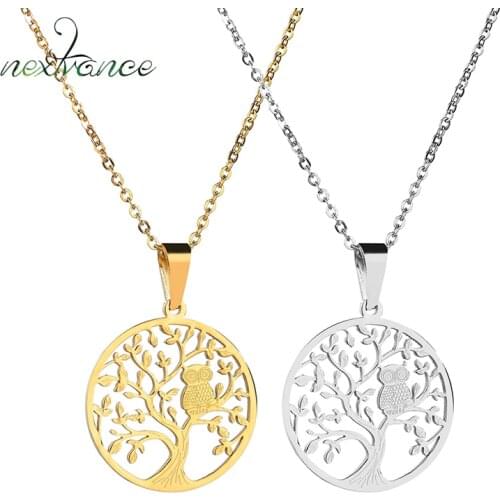 Nextvance Tree of Life Pendant Necklace Owl Chain Necklace for Women Men Gift Stainless Steel Amulet Jewelry