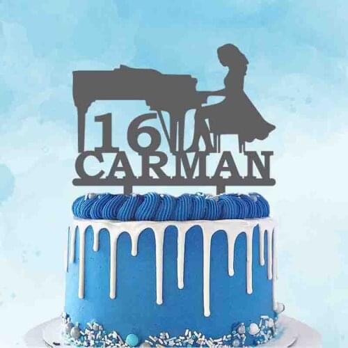 Personalized Piano Cake Topper Custom Name Age Woman Play Piano Cake Topper For Pianist Birthday Party Cake Decoration