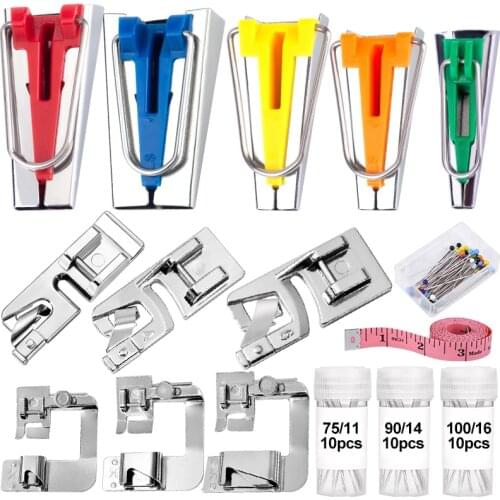 Nonvor Sewing Accessories Bias Tape Makers Sewing Machine Presser Foot and Sewing Needles Positioning Pin For Brother Singer