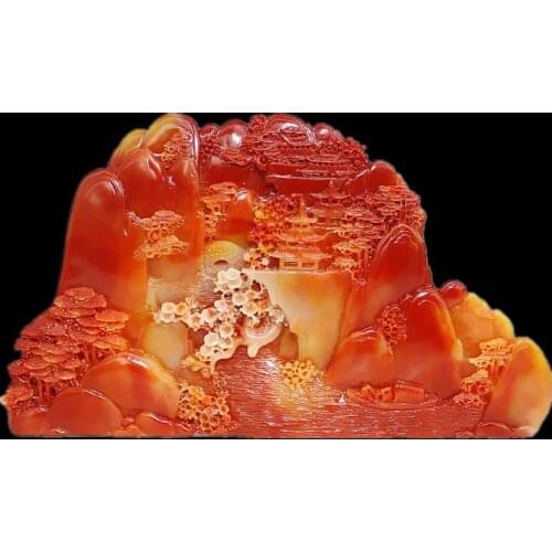 Rare Chinese 100% Natural ShouShan Stone Hand Carved Decoration Landscape,Free shipping