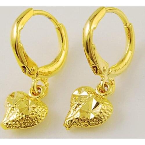 Heart Dangle Earrings Women Jewelry Yellow Gold Filled Pretty Simple Style Gift