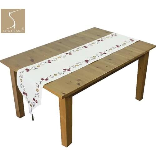 SewCrane Vintage Design Abstract Flowers Vines and Leaves Embroidered Table Runner Rectangle Pointed Table Runner with Tassel